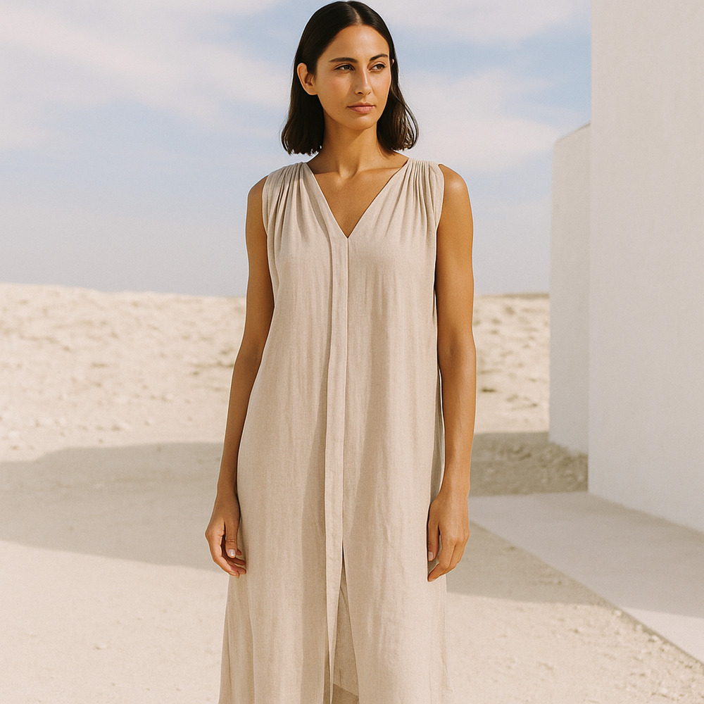 MIRTH Women's Beige Caftan Dress in Beige Wool blend One Size